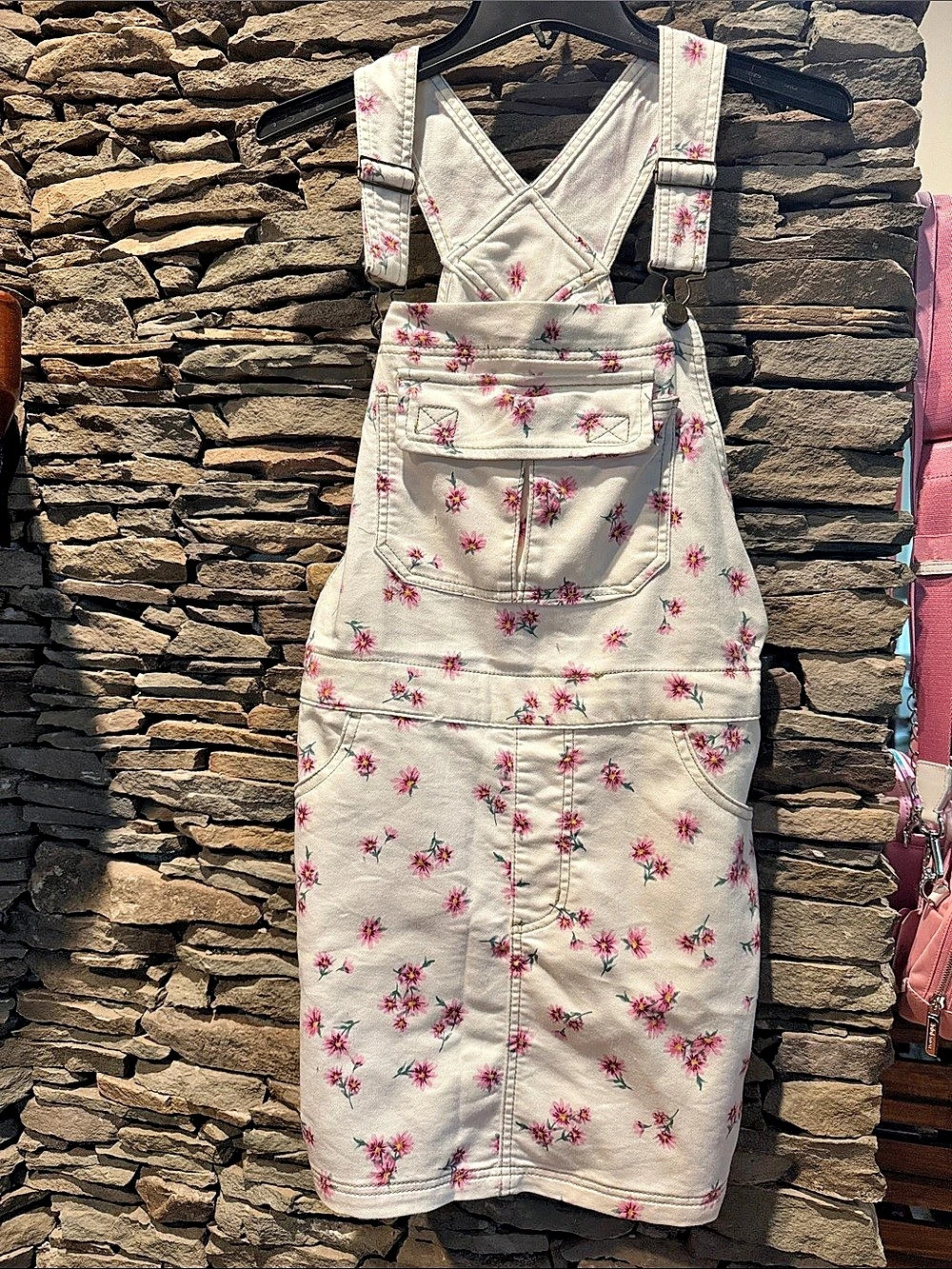 No Boundaries Floral Overall Dress in White & Pink Size 7-9